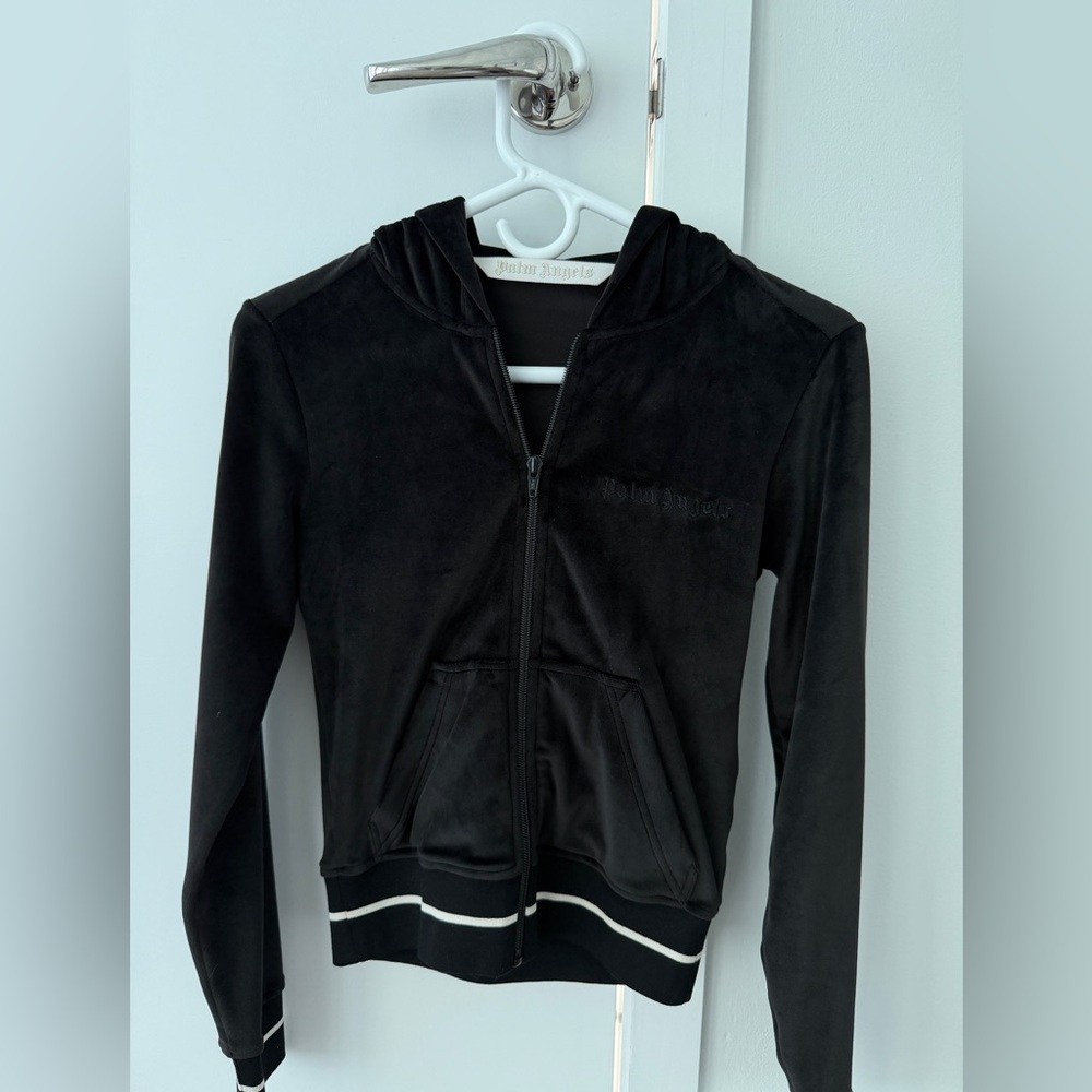 Palm Angels Stripe-Trim Chenille Zipper Hoodie